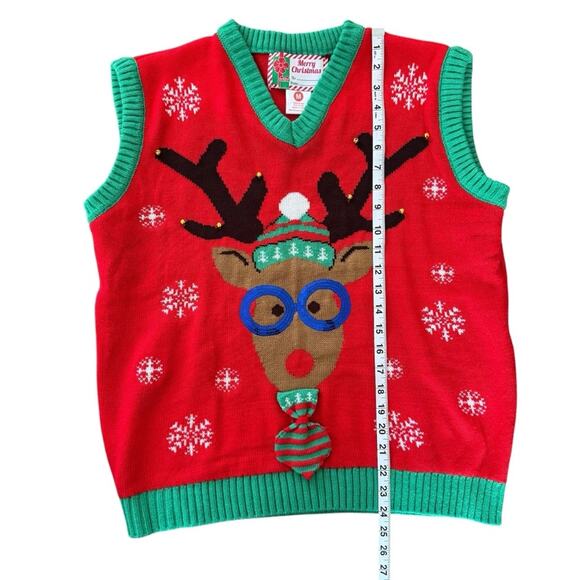 Vintage Christmas Knitted Sweater Vest Ugly Sweater Party  Cute Reindeer Size M - Picture 7 of 8